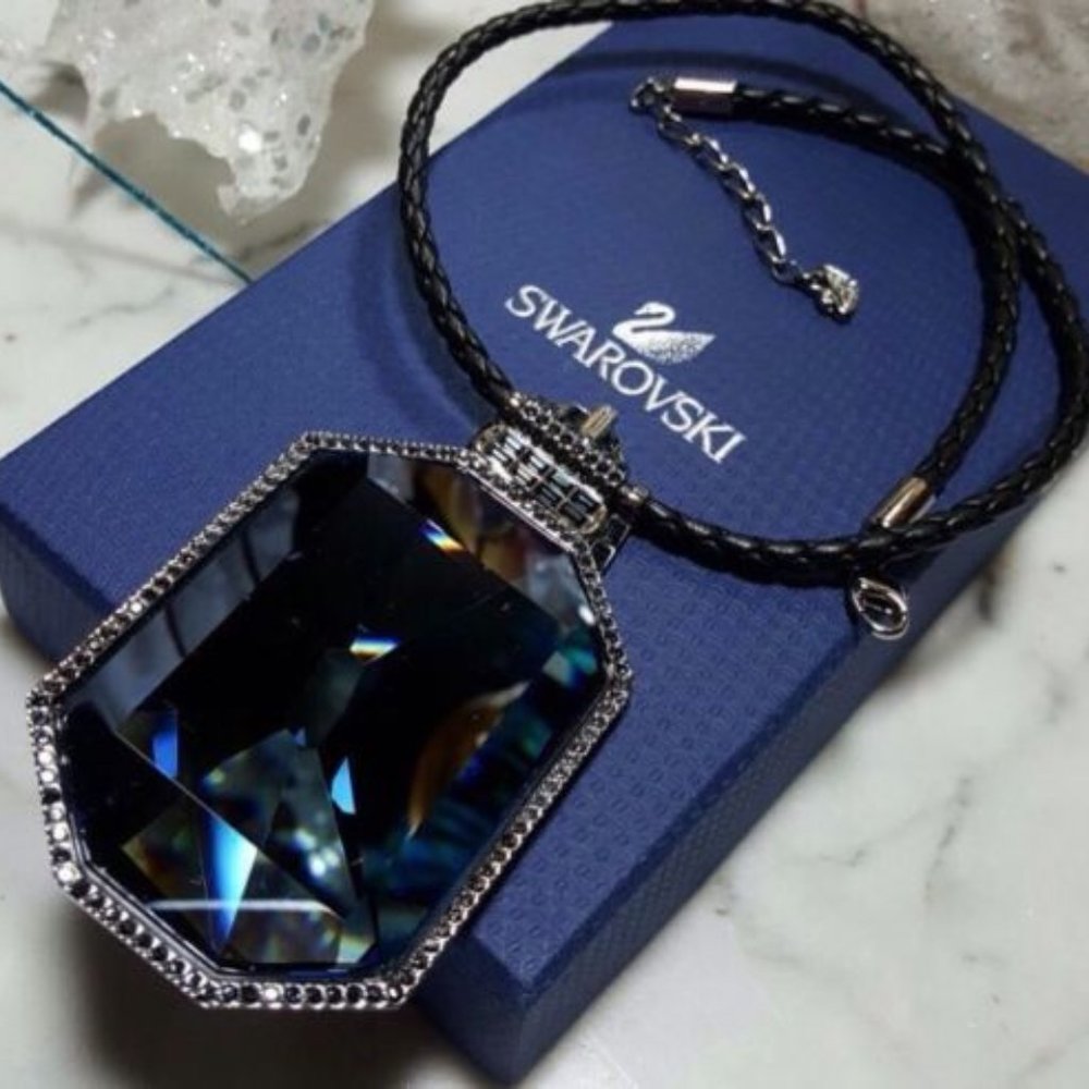Signed Swarovski Crystal Leather Necklace